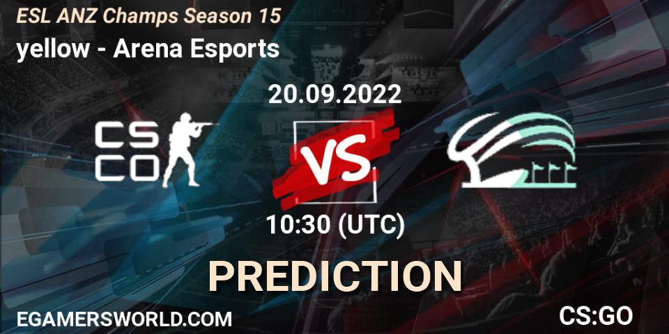 Pronósticos yellow - Arena Esports. 20.09.2022 at 10:30. ESL ANZ Champs Season 15 - Counter-Strike (CS2)