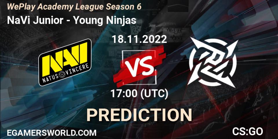 Pronósticos NaVi Junior - Young Ninjas. 19.11.2022 at 11:00. WePlay Academy League Season 6 - Counter-Strike (CS2)