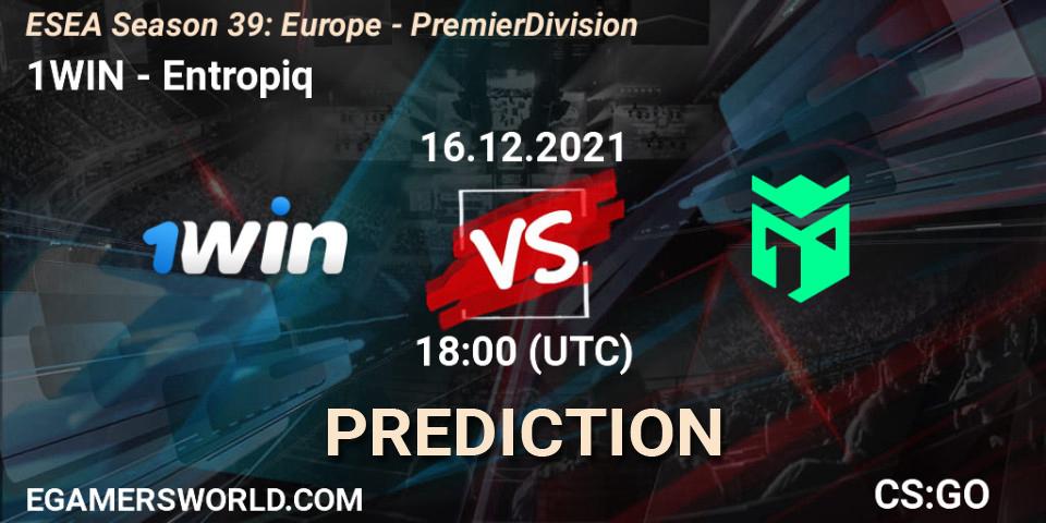 Pronósticos 1WIN - Entropiq. 16.12.2021 at 18:00. ESEA Season 39: Europe - Premier Division - Counter-Strike (CS2)