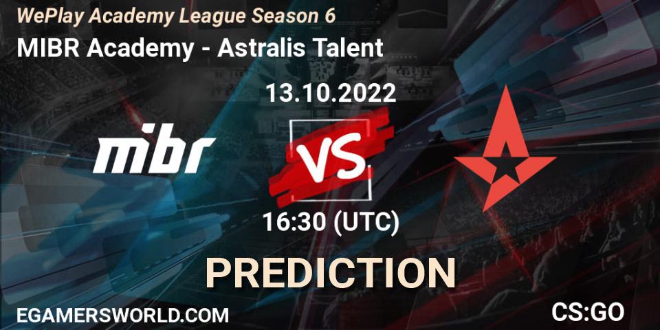 Pronósticos MIBR Academy - Astralis Talent. 13.10.2022 at 16:30. WePlay Academy League Season 6 - Counter-Strike (CS2)