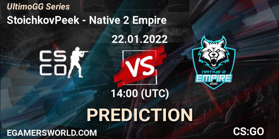 Pronósticos StoichkovPeek - Native 2 Empire. 22.01.2022 at 17:00. UltimoGG Series - Counter-Strike (CS2)