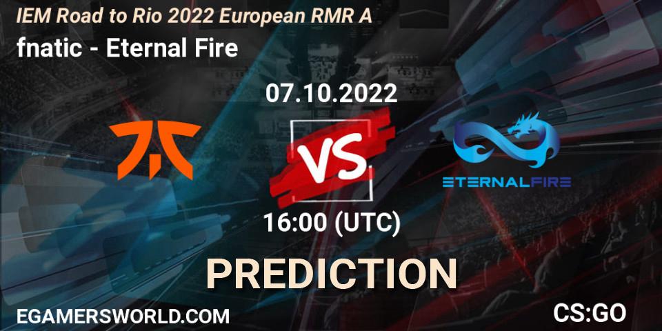 Pronósticos fnatic - Eternal Fire. 07.10.2022 at 16:00. IEM Road to Rio 2022 European RMR A - Counter-Strike (CS2)