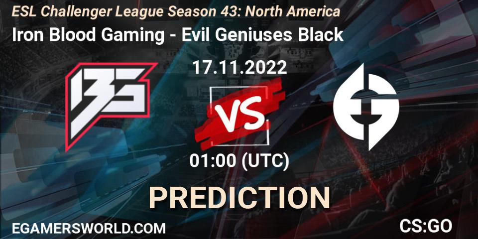 Pronósticos Iron Blood Gaming - Evil Geniuses Black. 29.11.22. ESL Challenger League Season 43: North America - CS2 (CS:GO)