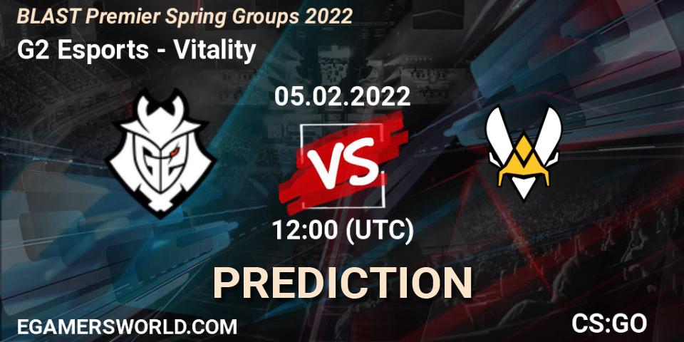 Pronósticos G2 Esports - Vitality. 05.02.2022 at 12:15. BLAST Premier Spring Groups 2022 - Counter-Strike (CS2)
