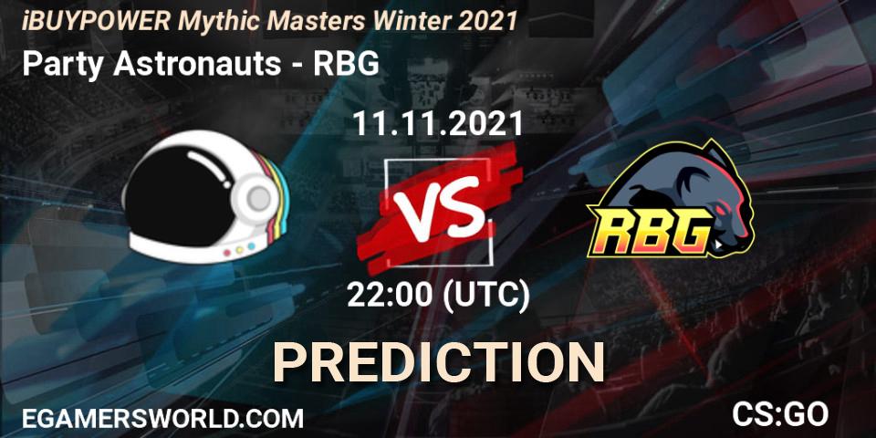 Pronósticos Party Astronauts - RBG. 11.11.2021 at 22:00. iBUYPOWER Mythic Masters Winter 2021 - Counter-Strike (CS2)