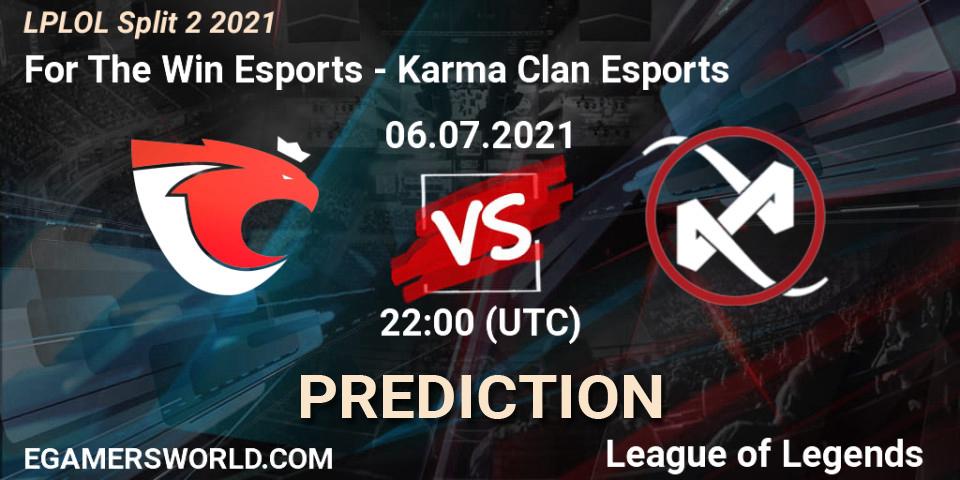 Pronósticos For The Win Esports - Karma Clan Esports. 06.07.2021 at 22:00. LPLOL Split 2 2021 - LoL