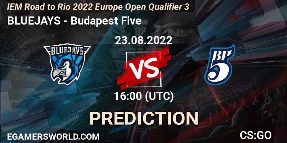 Pronósticos BLUEJAYS - Budapest Five. 23.08.2022 at 16:05. IEM Road to Rio 2022 Europe Open Qualifier 3 - Counter-Strike (CS2)