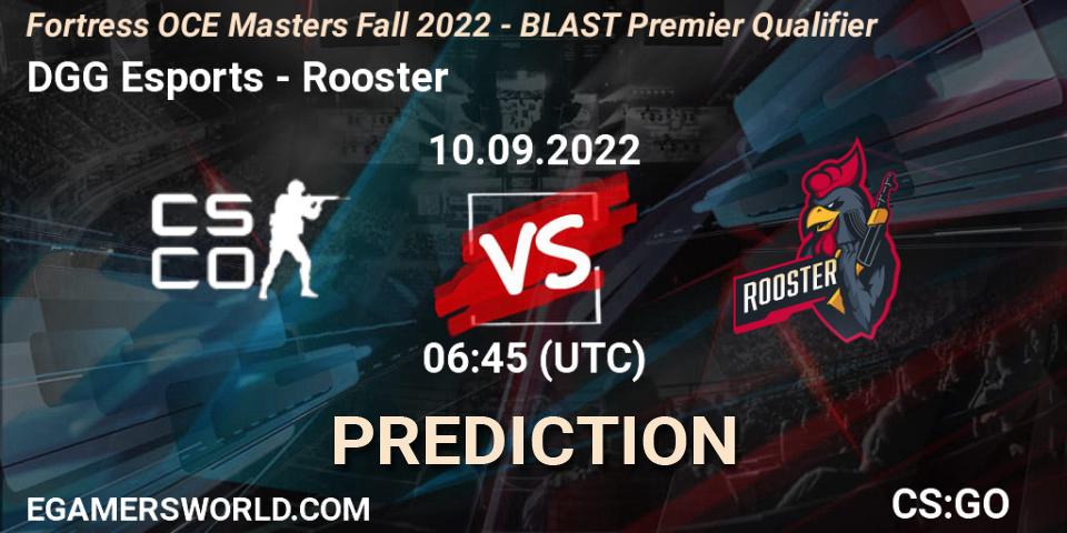 Pronósticos DGG Esports - Rooster. 10.09.2022 at 07:10. Fortress OCE Masters Fall 2022 - BLAST Premier Qualifier - Counter-Strike (CS2)