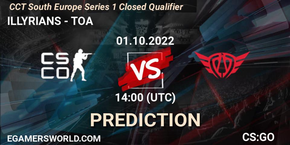 Pronósticos ILLYRIANS - TOA. 01.10.2022 at 14:10. CCT South Europe Series 1 Closed Qualifier - Counter-Strike (CS2)