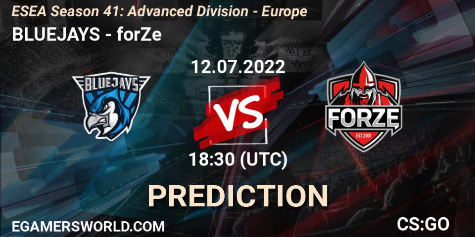 Pronósticos BLUEJAYS - forZe. 14.07.2022 at 11:00. ESEA Season 41: Advanced Division - Europe - Counter-Strike (CS2)
