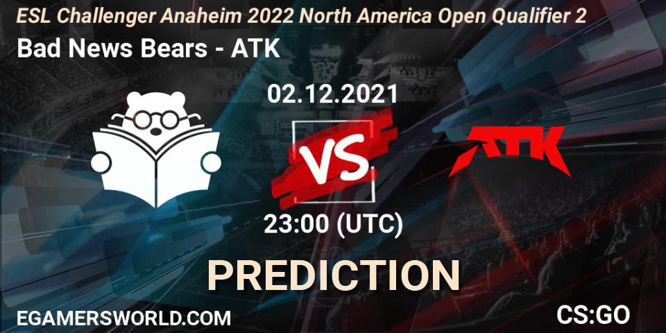 Pronósticos Bad News Bears - ATK. 02.12.21. ESL Challenger Anaheim 2022 North America Open Qualifier 2 - CS2 (CS:GO)