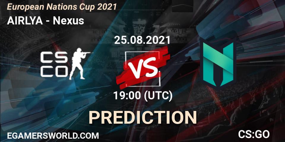 Pronósticos AIRLYA - Nexus. 25.08.2021 at 20:00. European Nations Cup 2021 - Counter-Strike (CS2)