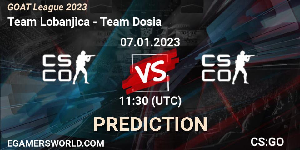 Pronósticos Team Lobanjica - Team Dosia. 07.01.2023 at 11:35. GOAT League 2023 - Counter-Strike (CS2)