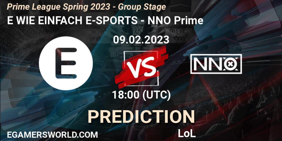 Pronósticos E WIE EINFACH E-SPORTS - NNO Prime. 09.02.23. Prime League Spring 2023 - Group Stage - LoL