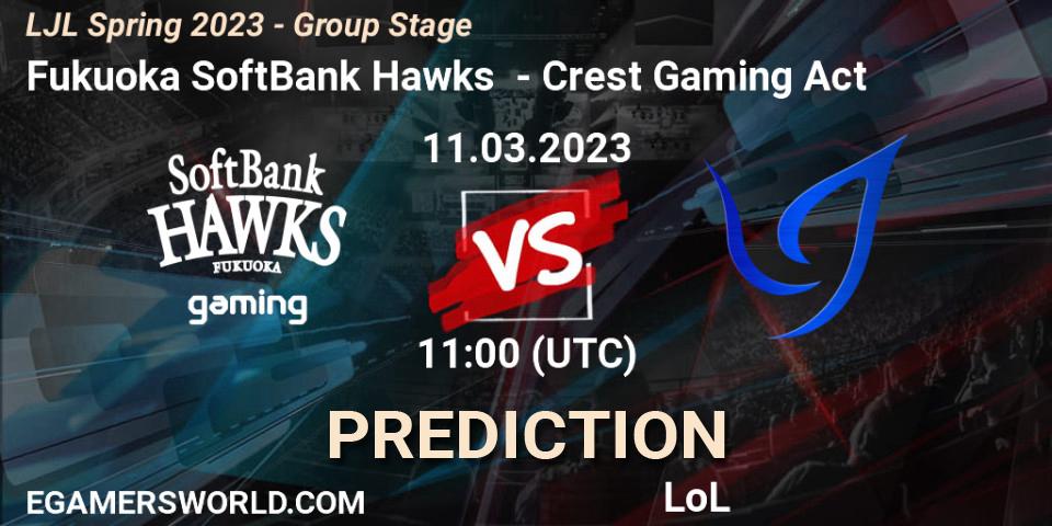 Pronósticos Fukuoka SoftBank Hawks - Crest Gaming Act. 11.03.2023 at 11:15. LJL Spring 2023 - Group Stage - LoL