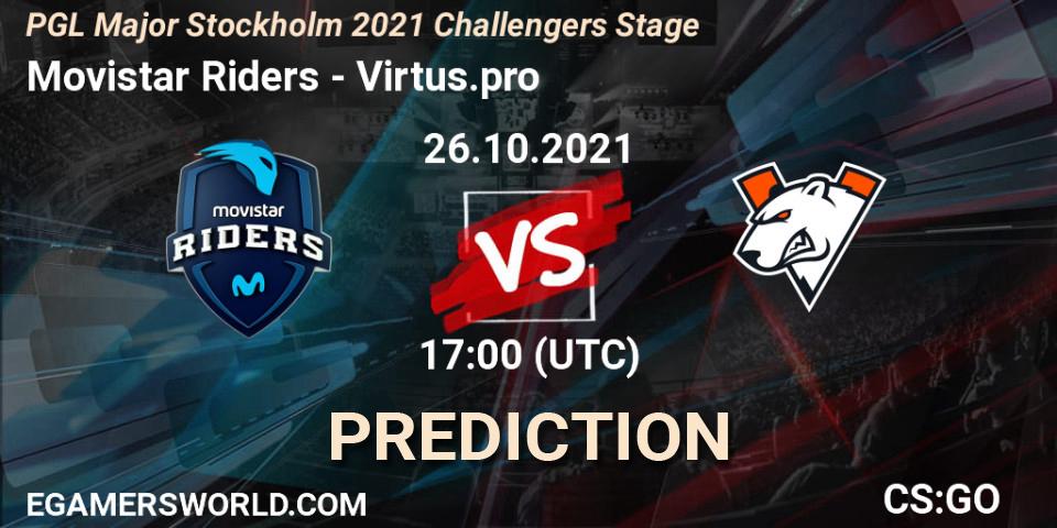Pronósticos Movistar Riders - Virtus.pro. 26.10.2021 at 18:25. PGL Major Stockholm 2021 Challengers Stage - Counter-Strike (CS2)