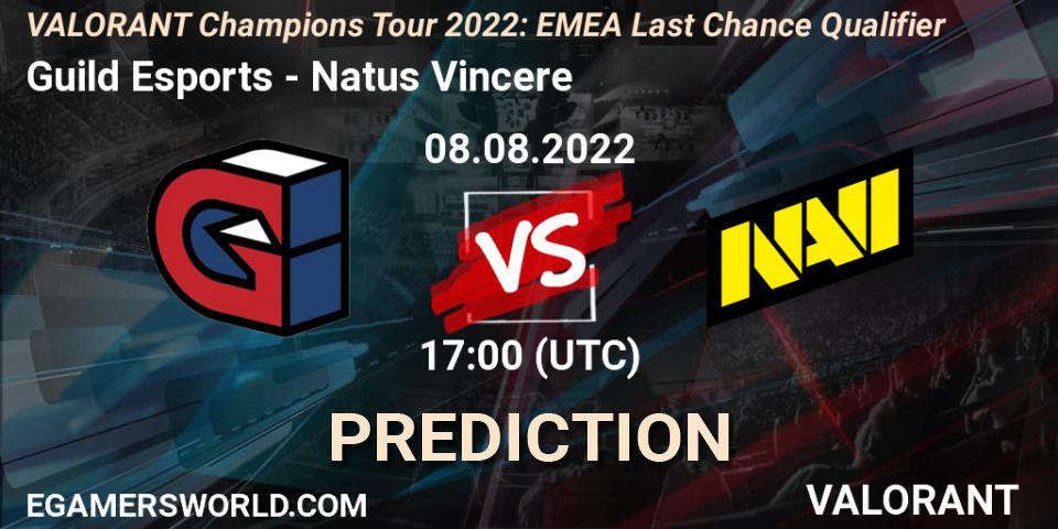 Pronósticos Guild Esports - Natus Vincere. 08.08.2022 at 16:15. VCT 2022: EMEA Last Chance Qualifier - VALORANT
