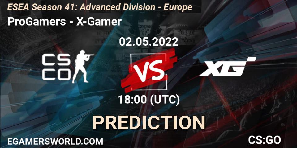 Pronósticos ProGamers - X-Gamer. 02.05.2022 at 18:00. ESEA Season 41: Advanced Division - Europe - Counter-Strike (CS2)
