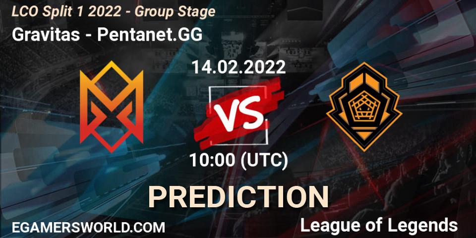 Pronósticos Gravitas - Pentanet.GG. 14.02.2022 at 10:00. LCO Split 1 2022 - Group Stage - LoL
