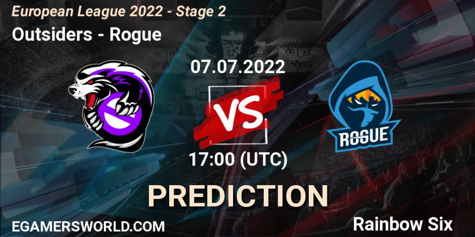 Pronósticos Outsiders - Rogue. 07.07.2022 at 17:00. European League 2022 - Stage 2 - Rainbow Six