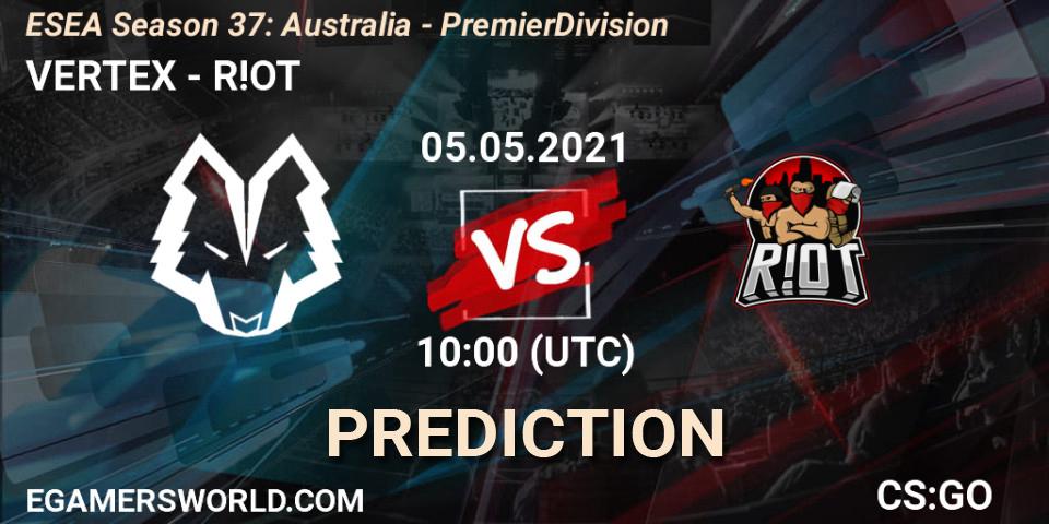 Pronósticos VERTEX - R!OT. 13.05.2021 at 10:00. ESEA Season 37: Australia - Premier Division - Counter-Strike (CS2)