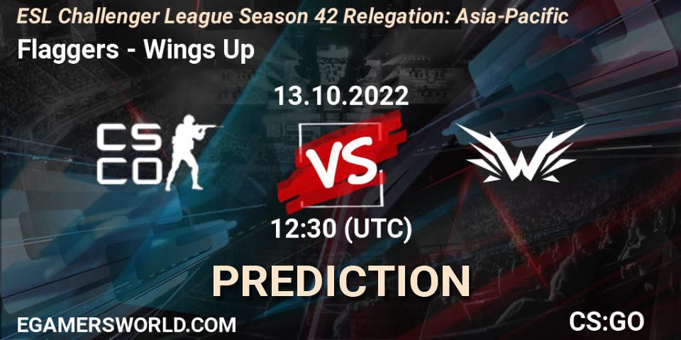Pronósticos Flaggers - Wings Up. 13.10.2022 at 12:30. ESL Challenger League Season 42 Relegation: Asia-Pacific - Counter-Strike (CS2)