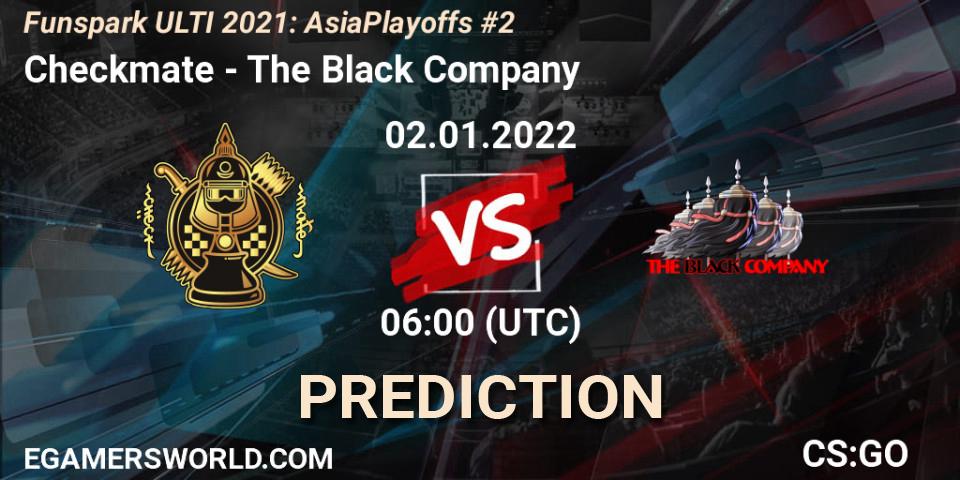 Pronósticos Checkmate - The Black Company. 02.01.2022 at 06:00. Funspark ULTI 2021 Asia Playoffs 2 - Counter-Strike (CS2)