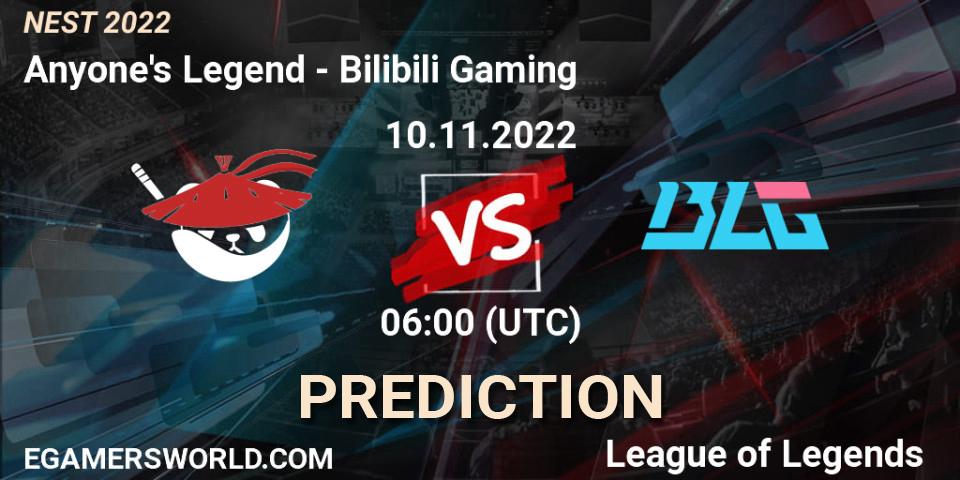 Pronósticos Anyone's Legend - Bilibili Gaming. 10.11.22. NEST 2022 - LoL
