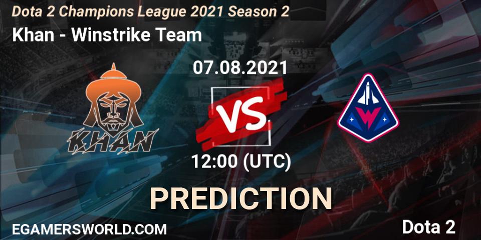 Pronósticos Khan - Winstrike Team. 09.08.2021 at 12:10. Dota 2 Champions League 2021 Season 2 - Dota 2