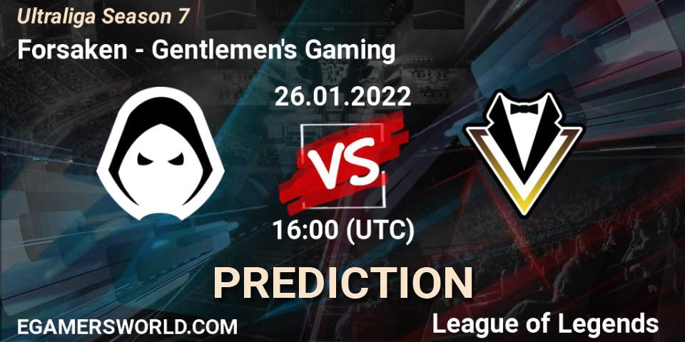 Pronósticos Forsaken - Gentlemen's Gaming. 26.01.2022 at 16:00. Ultraliga Season 7 - LoL