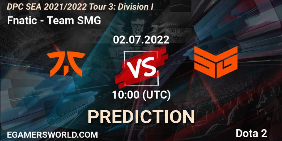 Pronósticos Fnatic - Team SMG. 02.07.2022 at 10:00. DPC SEA 2021/2022 Tour 3: Division I - Dota 2