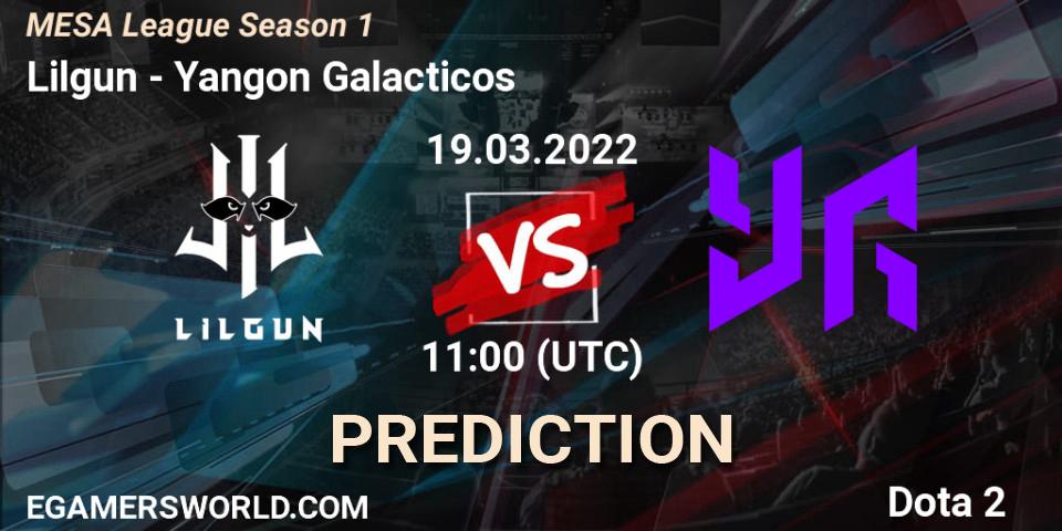 Pronósticos Lilgun - Yangon Galacticos. 19.03.2022 at 11:00. MESA League Season 1 - Dota 2