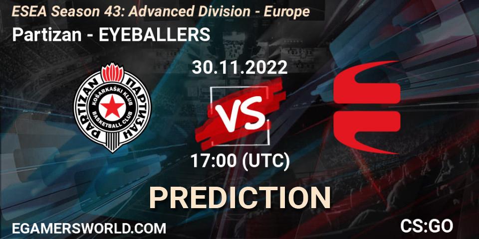 Pronósticos Partizan - EYEBALLERS. 02.12.22. ESEA Season 43: Advanced Division - Europe - CS2 (CS:GO)