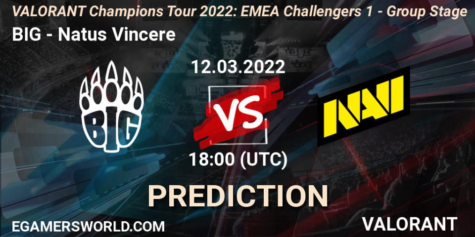 Pronósticos BIG - Natus Vincere. 12.03.2022 at 18:25. VCT 2022: EMEA Challengers 1 - Group Stage - VALORANT