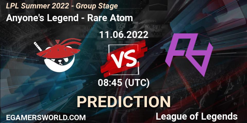 Pronósticos Anyone's Legend - Rare Atom. 11.06.22. LPL Summer 2022 - Group Stage - LoL