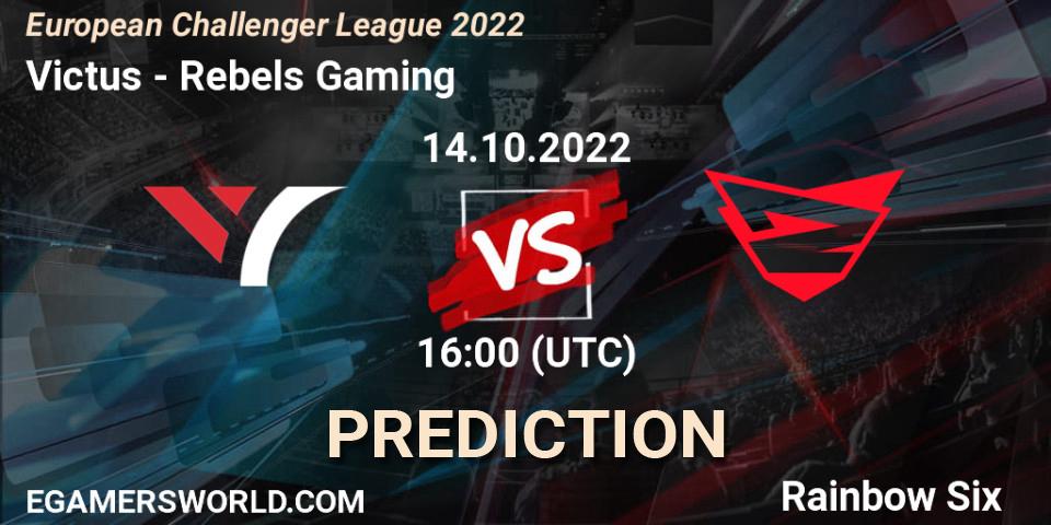 Pronósticos Victus - Rebels Gaming. 14.10.2022 at 16:00. European Challenger League 2022 - Rainbow Six