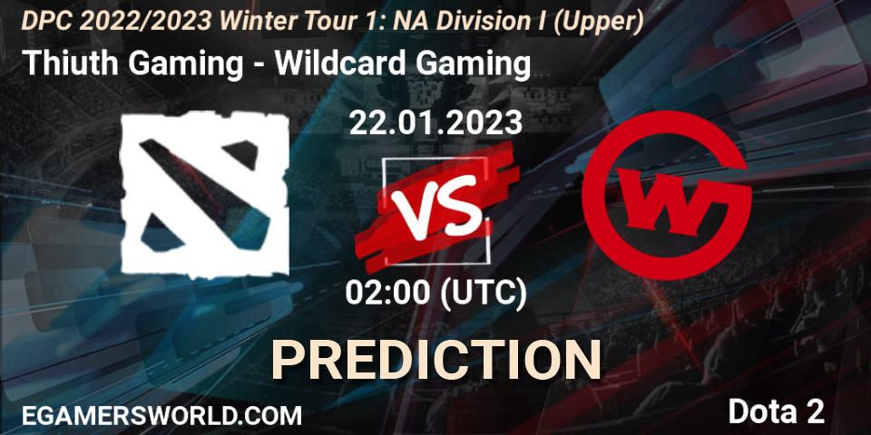 Pronósticos Thiuth Gaming - Wildcard Gaming. 22.01.2023 at 02:03. DPC 2022/2023 Winter Tour 1: NA Division I (Upper) - Dota 2