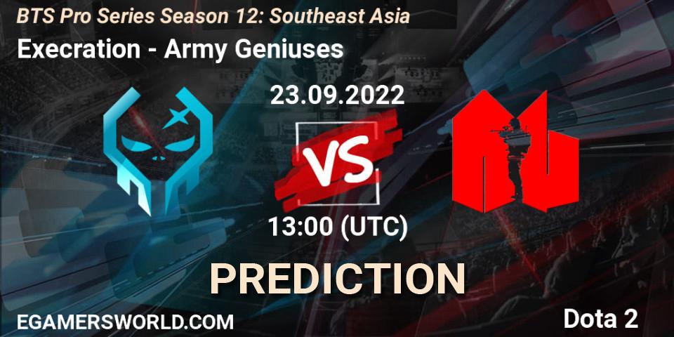 Pronósticos Execration - Army Geniuses. 23.09.2022 at 12:57. BTS Pro Series Season 12: Southeast Asia - Dota 2
