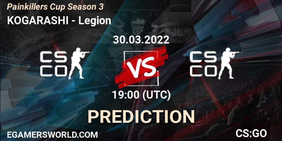 Pronósticos KOGARASHI - Legion. 30.03.2022 at 19:00. Painkillers Cup Season 3 - Counter-Strike (CS2)