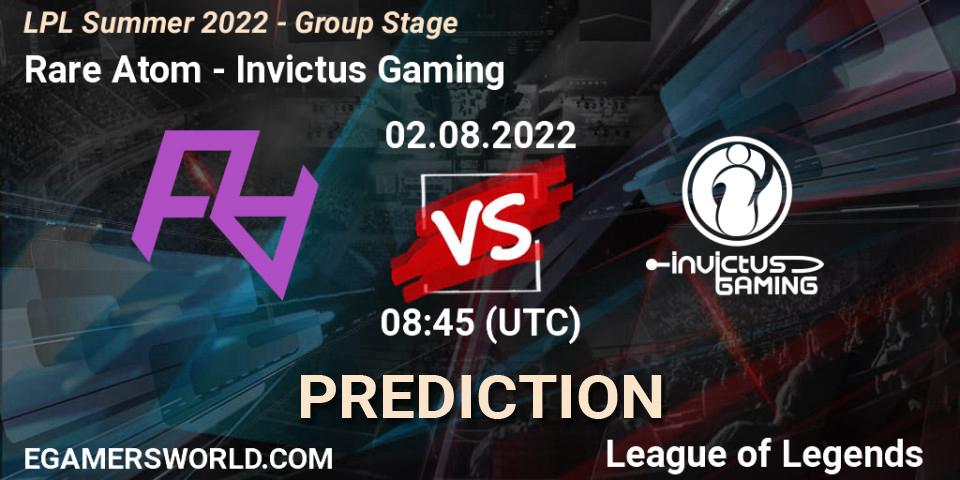 Pronósticos Rare Atom - Invictus Gaming. 02.08.2022 at 09:00. LPL Summer 2022 - Group Stage - LoL