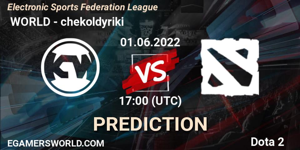Pronósticos КИБЕР WORLD - chekoldyriki. 01.06.2022 at 17:11. Electronic Sports Federation League - Dota 2