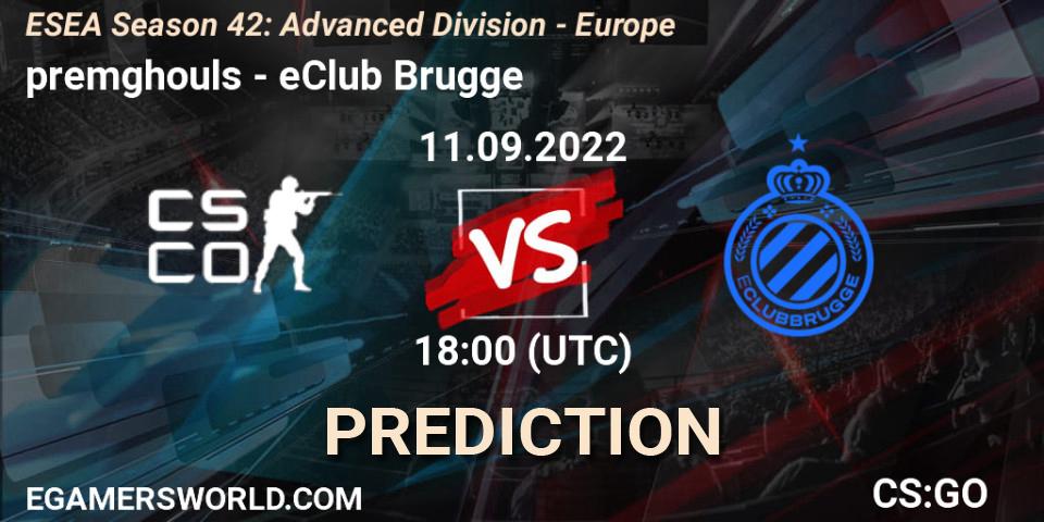 Pronósticos premghouls - eClub Brugge. 11.09.2022 at 18:00. ESEA Season 42: Advanced Division - Europe - Counter-Strike (CS2)