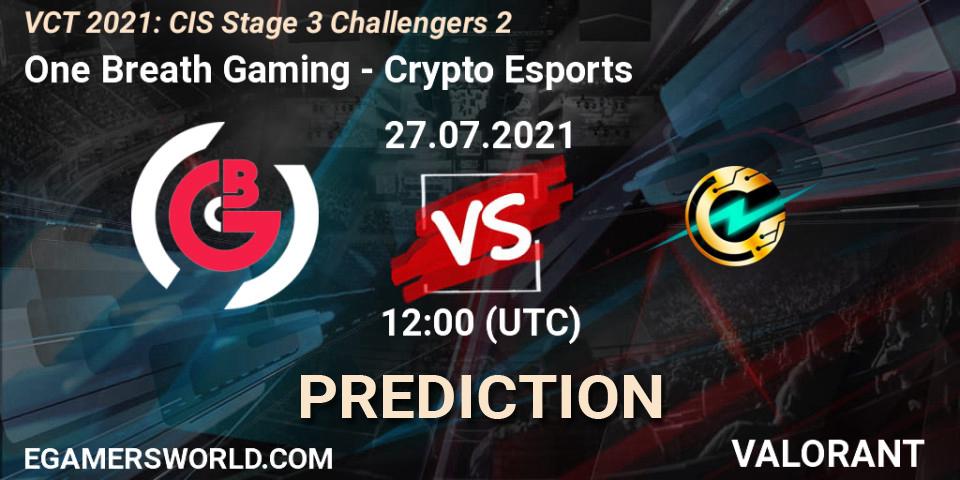 Pronósticos One Breath Gaming - Crypto Esports. 27.07.2021 at 12:00. VCT 2021: CIS Stage 3 Challengers 2 - VALORANT