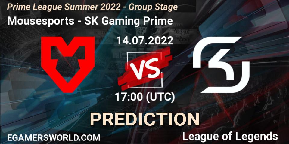 Pronósticos Mousesports - SK Gaming Prime. 14.07.22. Prime League Summer 2022 - Group Stage - LoL