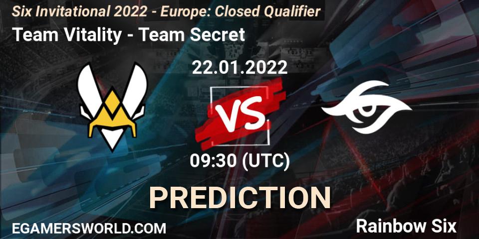 Pronósticos Team Vitality - Team Secret. 22.01.22. Six Invitational 2022 - Europe: Closed Qualifier - Rainbow Six