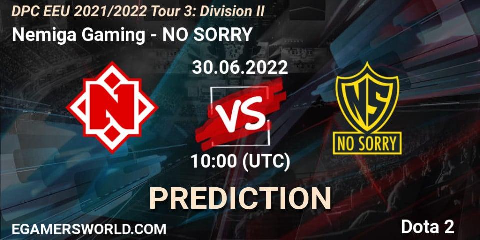 Pronósticos Nemiga Gaming - NO SORRY. 30.06.2022 at 10:00. DPC EEU 2021/2022 Tour 3: Division II - Dota 2