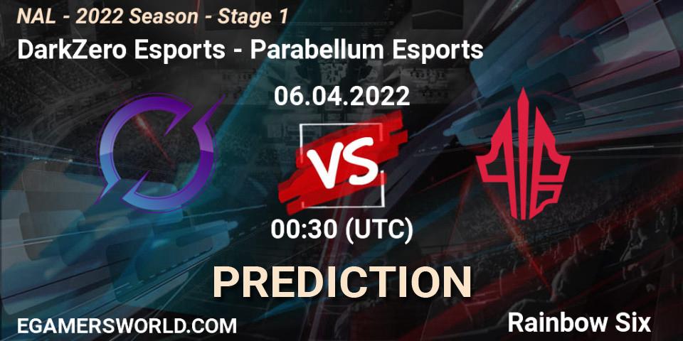 Pronósticos DarkZero Esports - Parabellum Esports. 06.04.2022 at 00:30. NAL - Season 2022 - Stage 1 - Rainbow Six