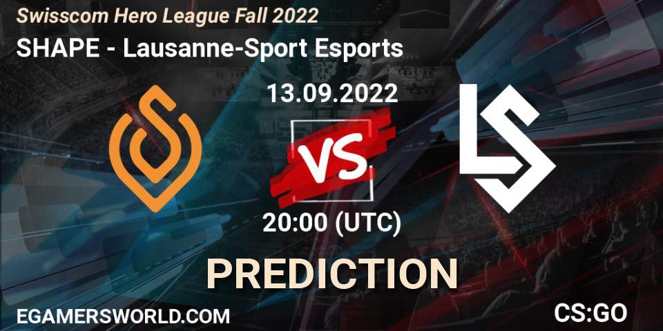 Pronósticos SHAPE - Lausanne-Sport Esports. 13.09.2022 at 20:00. Swisscom Hero League Fall 2022 - Counter-Strike (CS2)