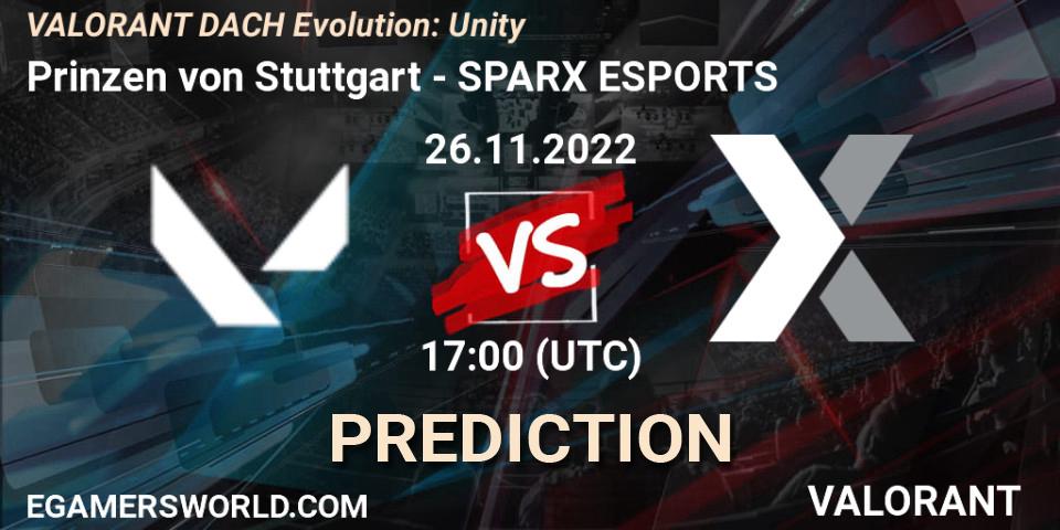 Pronósticos Prinzen von Stuttgart - SPARX ESPORTS. 26.11.2022 at 17:00. VALORANT DACH Evolution: Unity - VALORANT