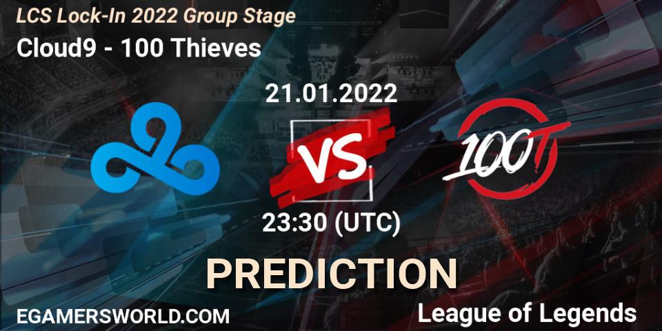 Pronósticos Cloud9 - 100 Thieves. 21.01.2022 at 23:30. LCS Lock-In 2022 Group Stage - LoL